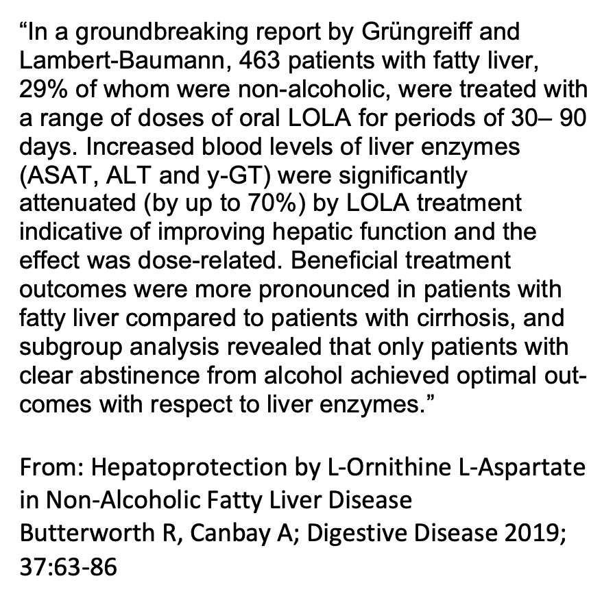 In a groundbreaking report of HepLOLA in 463 patients with fatty liver, 29% of whom were nonalcoholic, LOLA reduced ASAT, ALT and y-GT by up to 70%